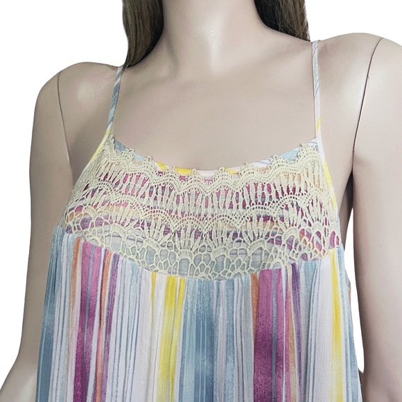 Lauren Conrad Rayon Maxi Dress Boho Tiered Prairie Peasant Pastel Embroidery - Picture 7 of 14